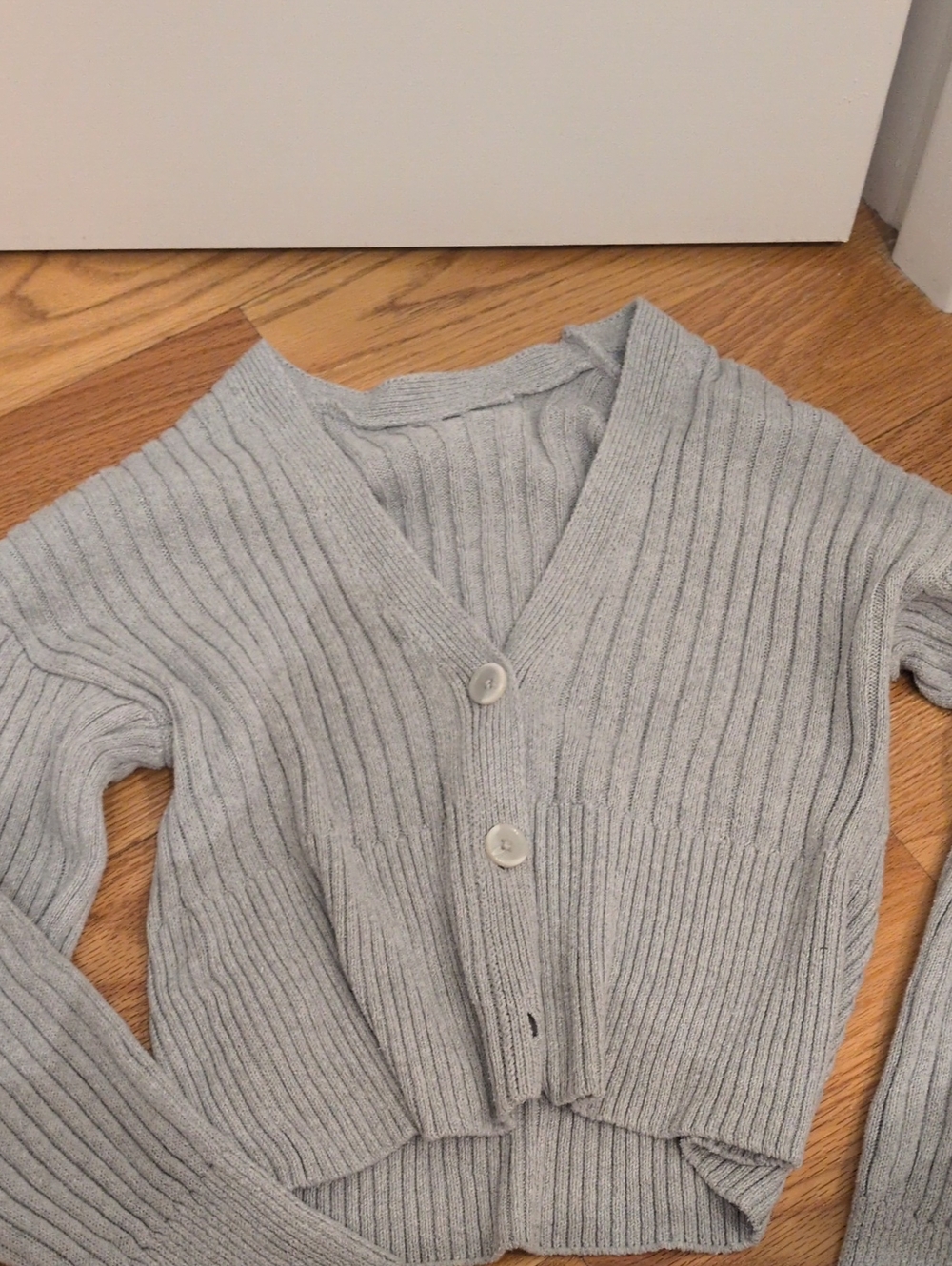 H&M Light Gray Ribbed V-Neck Button-Front Cardigan